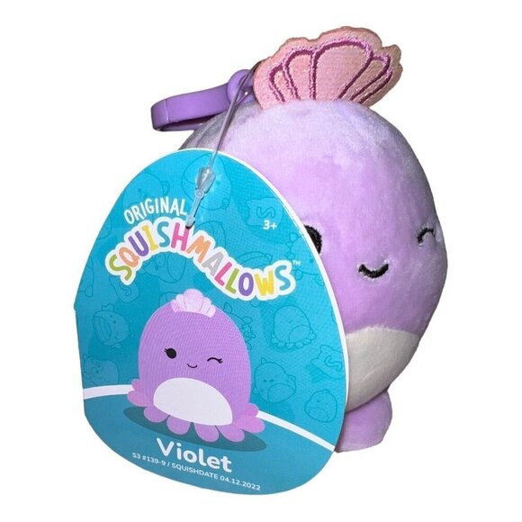 NWT Squishmallows VIOLET the OCTOPUS Clip On Keychain 3.5" INCH Kellytoy Sealife - Picture 4 of 4